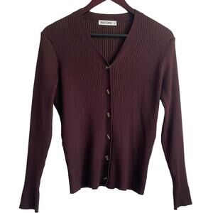 Grace‎ Karin Women Cardigan Sweater L Brown Ribbed Fitted Preppy Academia Office
